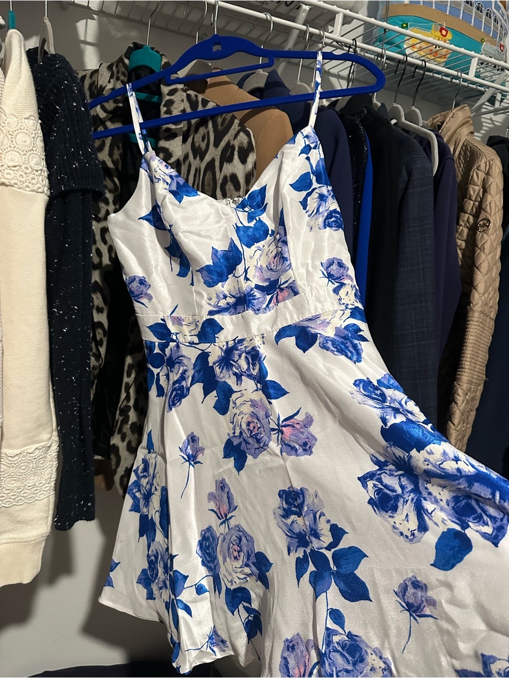 NWT- City Studio White Mini Dress with Blue Floral Print